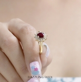 1.10 Carat (ctw) Kate Middleton Diana Inspired 10K Yellow Gold Real Round Diamond & Oval Ruby Royal Engagement Ring 1 CT