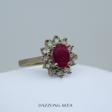 1.10 Carat (ctw) Kate Middleton Diana Inspired 10K Yellow Gold Real Round Diamond & Oval Ruby Royal Engagement Ring 1 CT