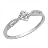 0.12 Carat (ctw) 10K White Gold Round Cut White Diamond Ladies Bypass Style Promise Ring
