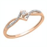 0.12 Carat (ctw) 18K Rose Gold Round Cut White Diamond Ladies Bypass Style Promise Ring