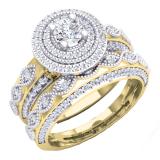 0.90 Carat (ctw) 10K Yellow Gold Round Cut Diamond Ladies Halo Style Split Shank Milgrain Bridal Engagement Ring With Matching Band Set
