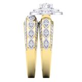 0.90 Carat (ctw) 10K Yellow Gold Round Cut Diamond Ladies Halo Style Split Shank Milgrain Bridal Engagement Ring With Matching Band Set