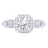 1.22 Carat (ctw) 10K White Gold Round Cut Diamond Ladies Halo Style Split Shank Vintage & Antique Milgrain Engagement Ring 1 1/4 CT