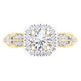 1.22 Carat (ctw) 10K Yellow Gold Round Cut Diamond Ladies Halo Style Split Shank Vintage & Antique Milgrain Engagement Ring 1 1/4 CT