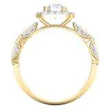 1.22 Carat (ctw) 10K Yellow Gold Round Cut Diamond Ladies Halo Style Split Shank Vintage & Antique Milgrain Engagement Ring 1 1/4 CT