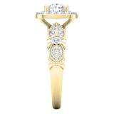 1.22 Carat (ctw) 10K Yellow Gold Round Cut Diamond Ladies Halo Style Split Shank Vintage & Antique Milgrain Engagement Ring 1 1/4 CT