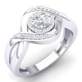 0.45 Carat (Ctw) 10K White Gold Round White Diamond Ladies Swirl Split Shank Halo Bridal Promise Engagement Ring 1/2 CT