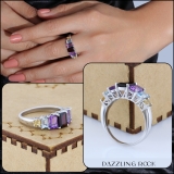 2.50 CT Sterling Silver Ladies Emerald Cut Multi Color Gemstone Engagement Ring