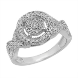 0.34 Carat (ctw) Sterling Silver Round White Diamond Ladies Micro Pave Engagement Ring 1/3 CT