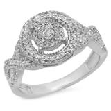0.34 Carat (ctw) Sterling Silver Round White Diamond Ladies Micro Pave Engagement Ring 1/3 CT