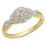 0.38 Carat (ctw) 10K Yellow Gold Round White Diamond Ladies Halo Style Bridal Engagement Ring