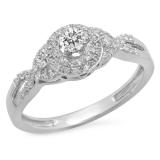 0.38 Carat (ctw) 18K White Gold Round White Diamond Ladies Halo Style Bridal Engagement Ring