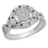 0.34 Carat (ctw) Sterling Silver Round Blue Sapphire & White Diamond Ladies Micro Pave Engagement Ring 1/3 CT