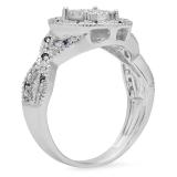 0.34 Carat (ctw) Sterling Silver Round Blue Sapphire & White Diamond Ladies Micro Pave Engagement Ring 1/3 CT