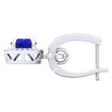 3.40 Carat (ctw) Sterling Silver Round Cut Blue Sapphire & White Diamond Ladies Halo Style Dangling Drop Earrings
