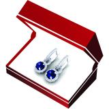 3.40 Carat (ctw) Sterling Silver Round Cut Blue Sapphire & White Diamond Ladies Halo Style Dangling Drop Earrings