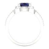 2.20 Carat (ctw) Sterling Silver Oval & Round Cut Blue & White Cubic Zirconia CZ Ladies Bridal Split Shank Halo Engagement Ring With Matching Band Set 2 1/4 CT