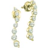 0.45 Carat (ctw) 10K Yellow Gold Brilliant White Diamond Ladies Journery Drop Earrings 1/2 CT