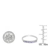 1.00 Carat (ctw) Sterling Silver Round Cut Tanzanite Ladies Wedding Band Anniversary Ring 1 CT