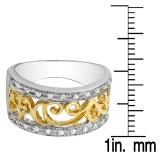 0.20 Carat (ctw) Sterling Silver Round Cut White Diamond Fancy Wedding Band Anniversary Two Tone Ring