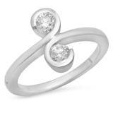 0.50 Carat (ctw) 10K White Gold Round White Diamond Ladies Two Stone Bypass Style Cocktail Right Hand Ring 1/2 CT