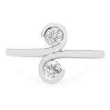 0.50 Carat (ctw) 18K White Gold Round White Diamond Ladies Two Stone Bypass Style Cocktail Right Hand Ring 1/2 CT