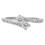 0.50 Carat (ctw) 10K White Gold Round White Diamond Ladies Two Stone Bypass Style Bridal Engagement Ring 1/2 CT