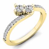 0.50 Carat (ctw) 10K Yellow Gold Round White Diamond Ladies Two Stone Bypass Style Bridal Engagement Ring 1/2 CT