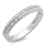 0.22 Carat (ctw) 10K White Gold Round White Diamond Ladies Double Row Anniversary Wedding Band 1/5 CT