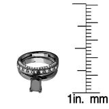 1.45 Carat (ctw) Black Rhodium Plated 10K White Gold Princess & Round Cut Black and White Diamond Ladies Bridal Solitaire Engagement Ring With Matching Wedding Band Set 1 1/2 CT