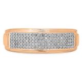 0.30 Carat (ctw) 10K Rose Gold Round White Diamond Men's Micro Pave Hip Hop Wedding Band 1/3 CT
