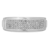 0.30 Carat (ctw) 10K White Gold Round White Diamond Men's Micro Pave Hip Hop Wedding Band 1/3 CT