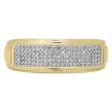 0.30 Carat (ctw) 10K Yellow Gold Round White Diamond Men's Micro Pave Hip Hop Wedding Band 1/3 CT