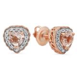 0.85 Carat (ctw) 18K Rose Gold Heart Shaped Morganite & Round White Diamond Ladies Halo Stud Earrings