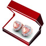 0.85 Carat (ctw) 18K Rose Gold Heart Shaped Morganite & Round White Diamond Ladies Halo Stud Earrings
