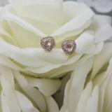 0.85 Carat (ctw) 18K Rose Gold Heart Shaped Morganite & Round White Diamond Ladies Halo Stud Earrings
