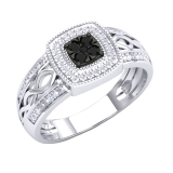 0.25 Carat (ctw) Sterling Silver Round Cut Black & White Diamond Ladies Bridal Swirl Cluster milgrain Engagement Ring 1/4 CT