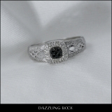 0.25 Carat (ctw) Sterling Silver Round Cut Black & White Diamond Ladies Bridal Swirl Cluster milgrain Engagement Ring 1/4 CT