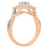 0.85 Carat (ctw) 18K Rose Gold Round Cut White Diamond Ladies Swirl Bridal Halo Engagement Ring