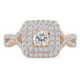 0.85 Carat (ctw) 18K Rose Gold Round Cut White Diamond Ladies Swirl Bridal Halo Engagement Ring