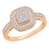 0.45 Carat (ctw) 10K Rose Gold Round Cut White Diamond Ladies Cluster Style Milgrain Bridals Engagement Ring 1/2