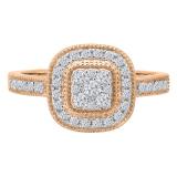 0.45 Carat (ctw) 10K Rose Gold Round Cut White Diamond Ladies Cluster Style Milgrain Bridals Engagement Ring 1/2