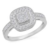 0.45 Carat (ctw) 10K White Gold Round Cut White Diamond Ladies Cluster Style Milgrain Bridals Engagement Ring 1/2