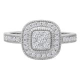 0.45 Carat (ctw) 10K White Gold Round Cut White Diamond Ladies Cluster Style Milgrain Bridals Engagement Ring 1/2