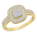 0.45 Carat (ctw) 10K Yellow Gold Round Cut White Diamond Ladies Cluster Style Milgrain Bridals Engagement Ring 1/2