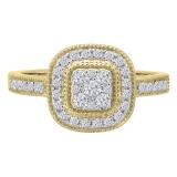 0.45 Carat (ctw) 10K Yellow Gold Round Cut White Diamond Ladies Cluster Style Milgrain Bridals Engagement Ring 1/2