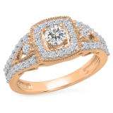 1.00 Carat (ctw) 14K Rose Gold Round Cut White Diamond Ladies Bridal Split Shank Halo Style Engagement Ring 1 CT