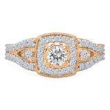 1.00 Carat (ctw) 14K Rose Gold Round Cut White Diamond Ladies Bridal Split Shank Halo Style Engagement Ring 1 CT