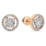 0.40 Carat (ctw) 14K Rose Gold Round Cut White Diamond Ladies Cluster Flower Stud Earrings