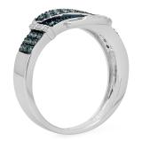 0.40 Carat (ctw) Sterling Silver Round Blue & White Diamond Ladies Fashion Cocktail Right Hand Band